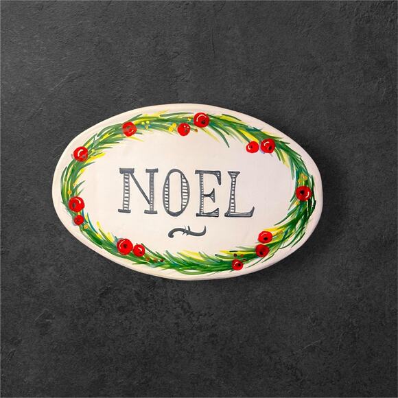 NOEL Sign or Ceramic Plaque trimmed in Evergreen & Berry Design - Picture 8 of 11